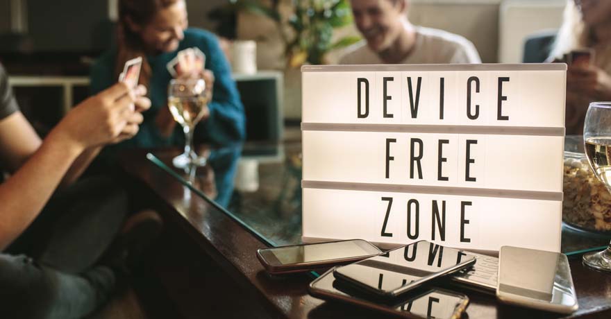 Lightbox with message "Device Free Zone"