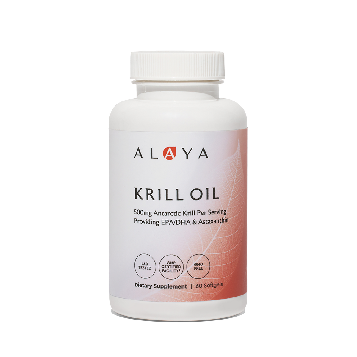 Alaya Krill Oil supplement bottle on a clear background #hide